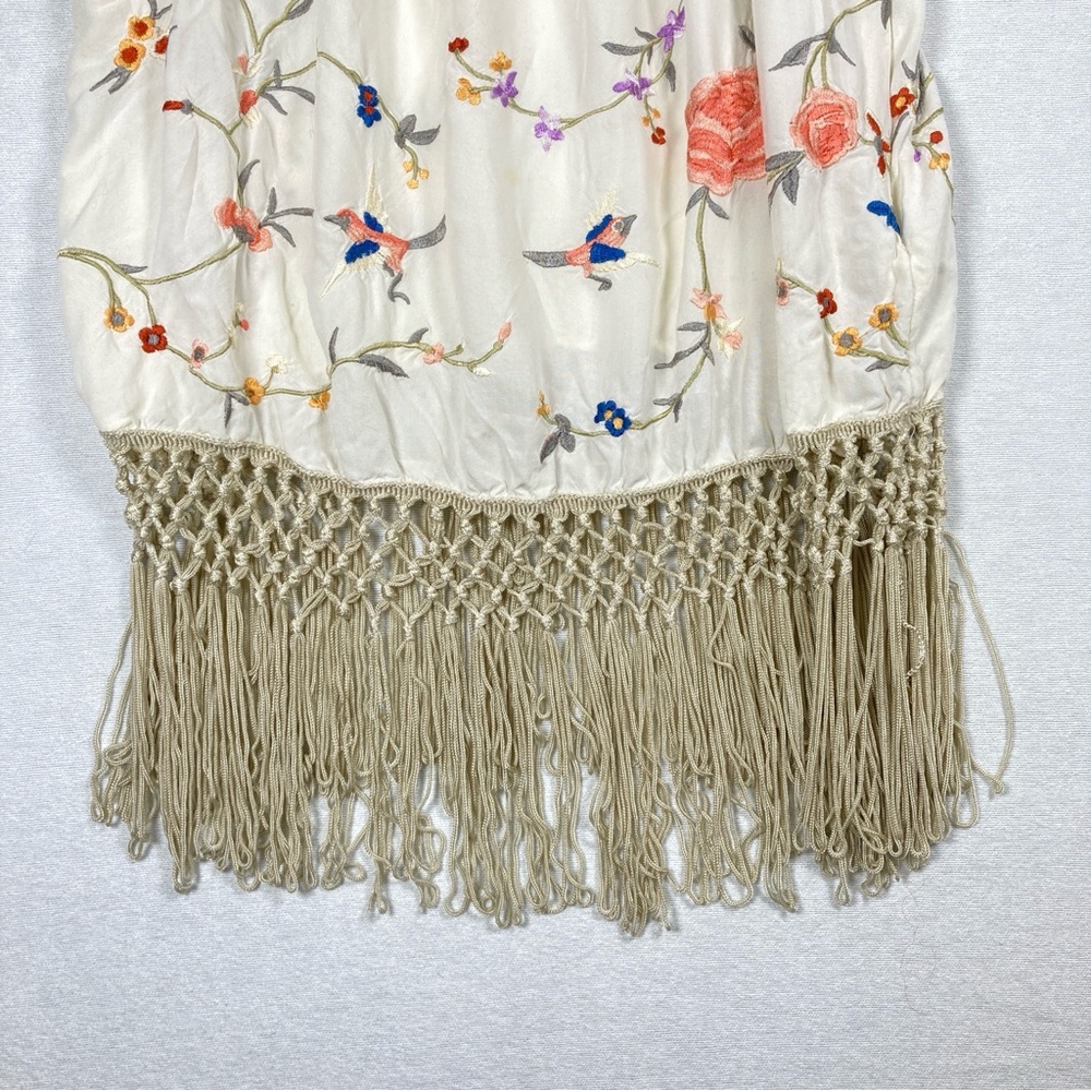 Anthropologie Gatsby Fringe Embroidered Floral Tank Top Size 10 - Picture 5 of 16